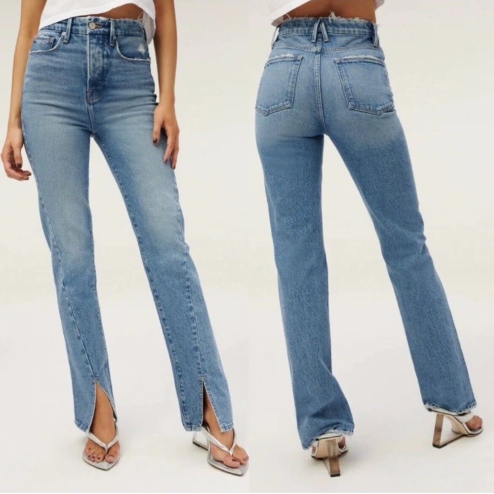 Good American Good Boy Twist Slit Jeans Blue875 size 6/28